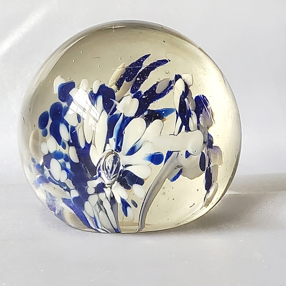 Vintage Glass Paperweight 3D Blue and White Art - Picture 10 of 16